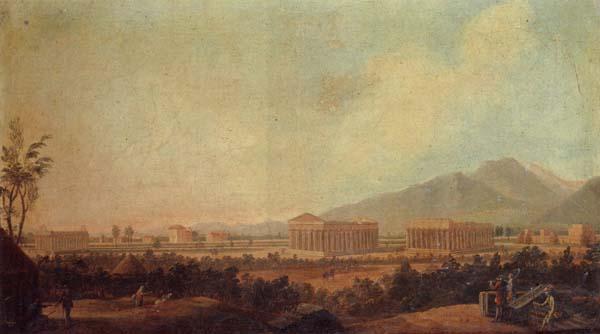 unknow artist A view of paestum,with grand tourists in the foreground oil painting image